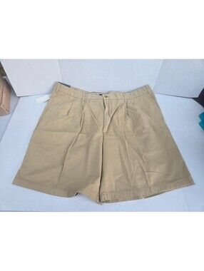 Van Heusen Classic Twill Men's Khaki Shorts, 100% Cotton, Size 40, Double Pleat